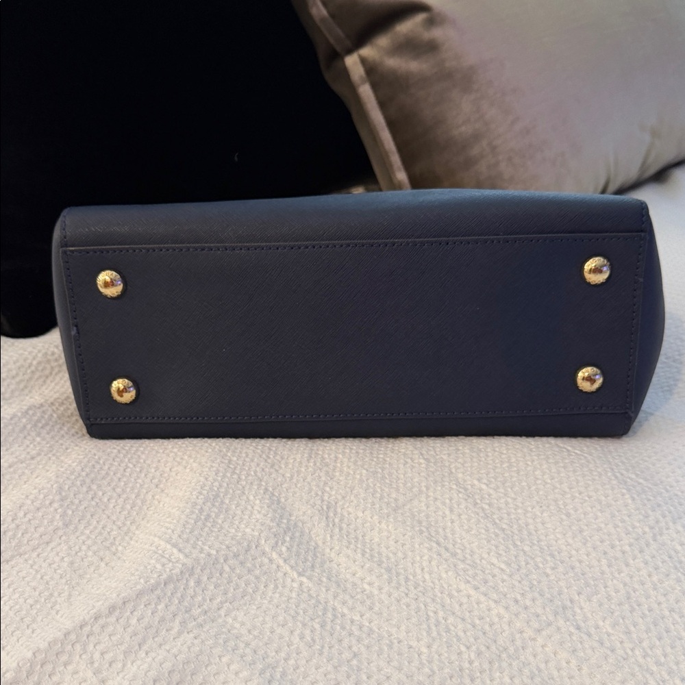 Michael Kors Navy Blue Satchel with Gold Accents - Picture 4 of 9